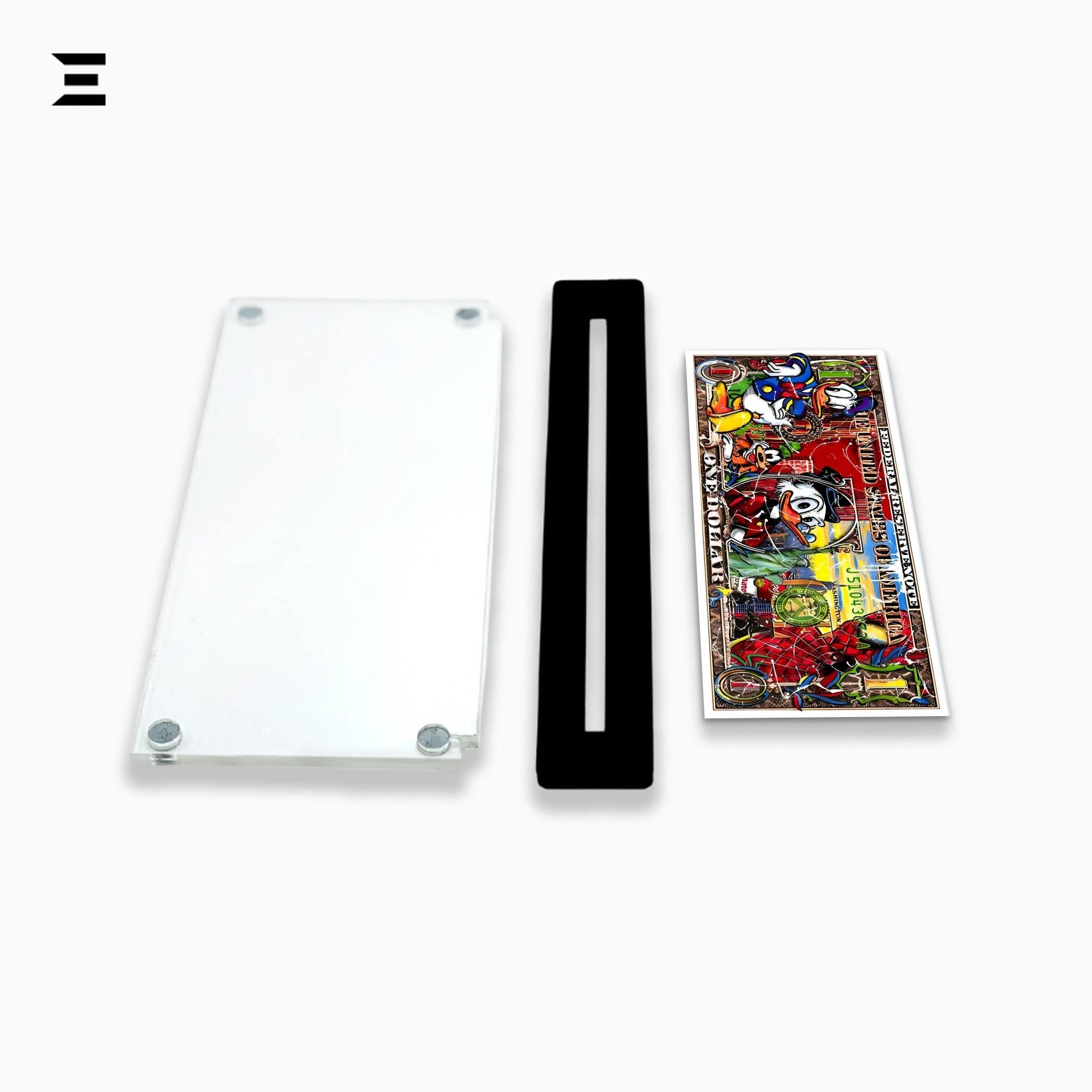 Premium Magnetic Acrylic Frame with Black Base – Donald Duck, Scrooge McDuck & Spider - Man Pop Art Dollar - IBRELIA