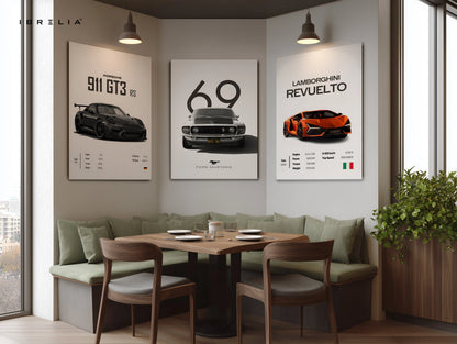 Supercar Legends Porsche Mustang Lamborghini 3 Panel 4K Ultra HD Wall Art in Pakistan | IBRELIA™ IBRELIA