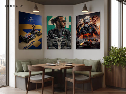 Formula 1 Legends Verstappen Hamilton Red Bull 3 Panel 4K Ultra HD Wall Art in Pakistan | IBRELIA™ IBRELIA