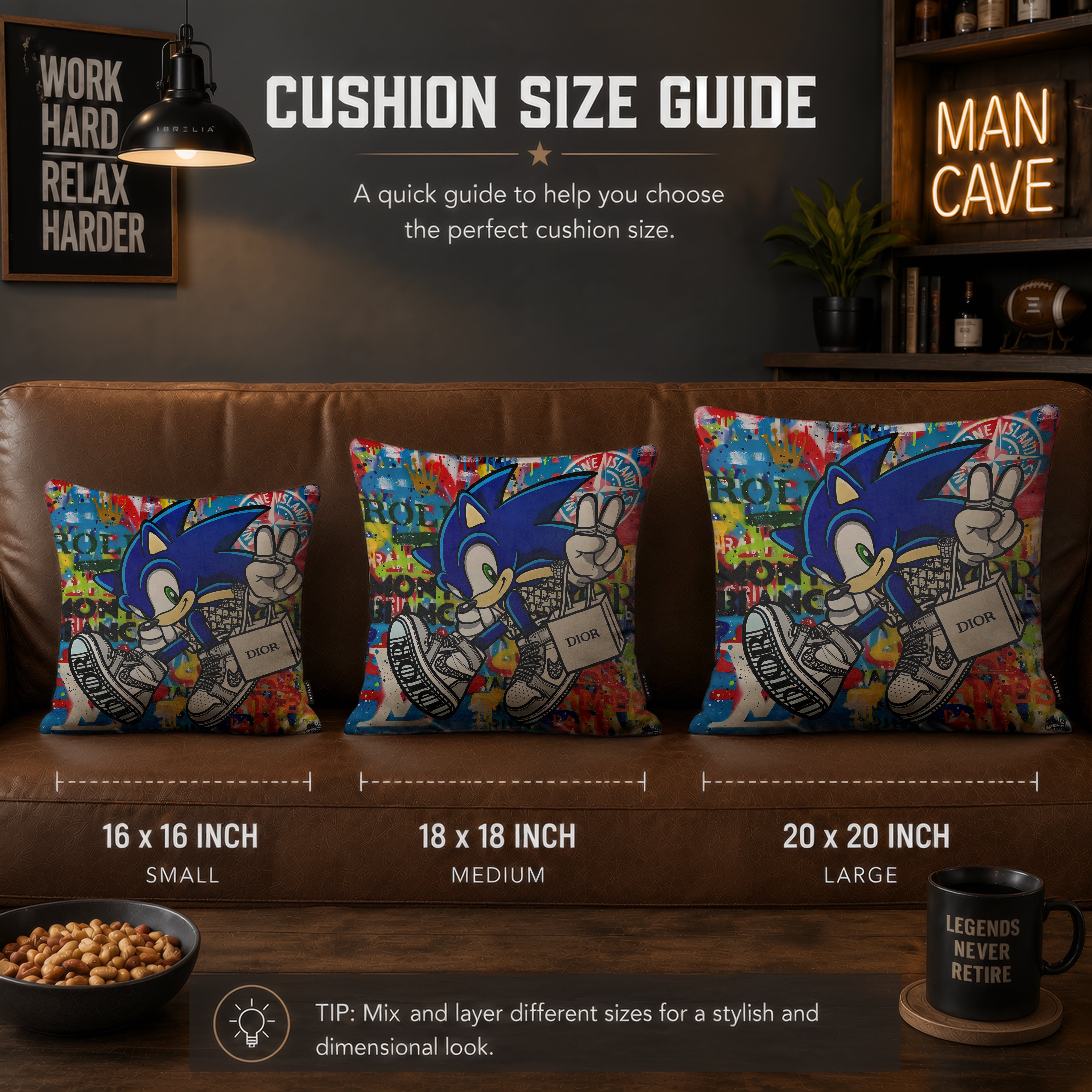 Sonic Luxury Streetwear Pop Art Cushion | Premium Velvet Suede | Double-Sided Print