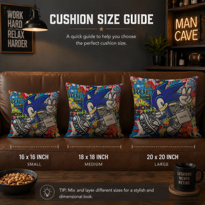 Sonic Luxury Streetwear Pop Art Cushion | Premium Velvet Suede | Double-Sided Print