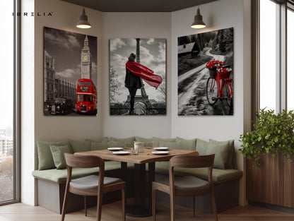 European Red Accent Travel 3 Panel 4K Ultra HD Wall Art in Pakistan | IBRELIA™ IBRELIA
