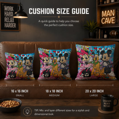 Mickey Minnie & Pluto Luxury Pop Art Cushion | Premium Velvet Suede | Double-Sided Print
