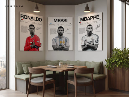 Ronaldo Messi Mbappé Football Legends 3 Panel 4K Ultra HD Wall Art in Pakistan | IBRELIA™ IBRELIA