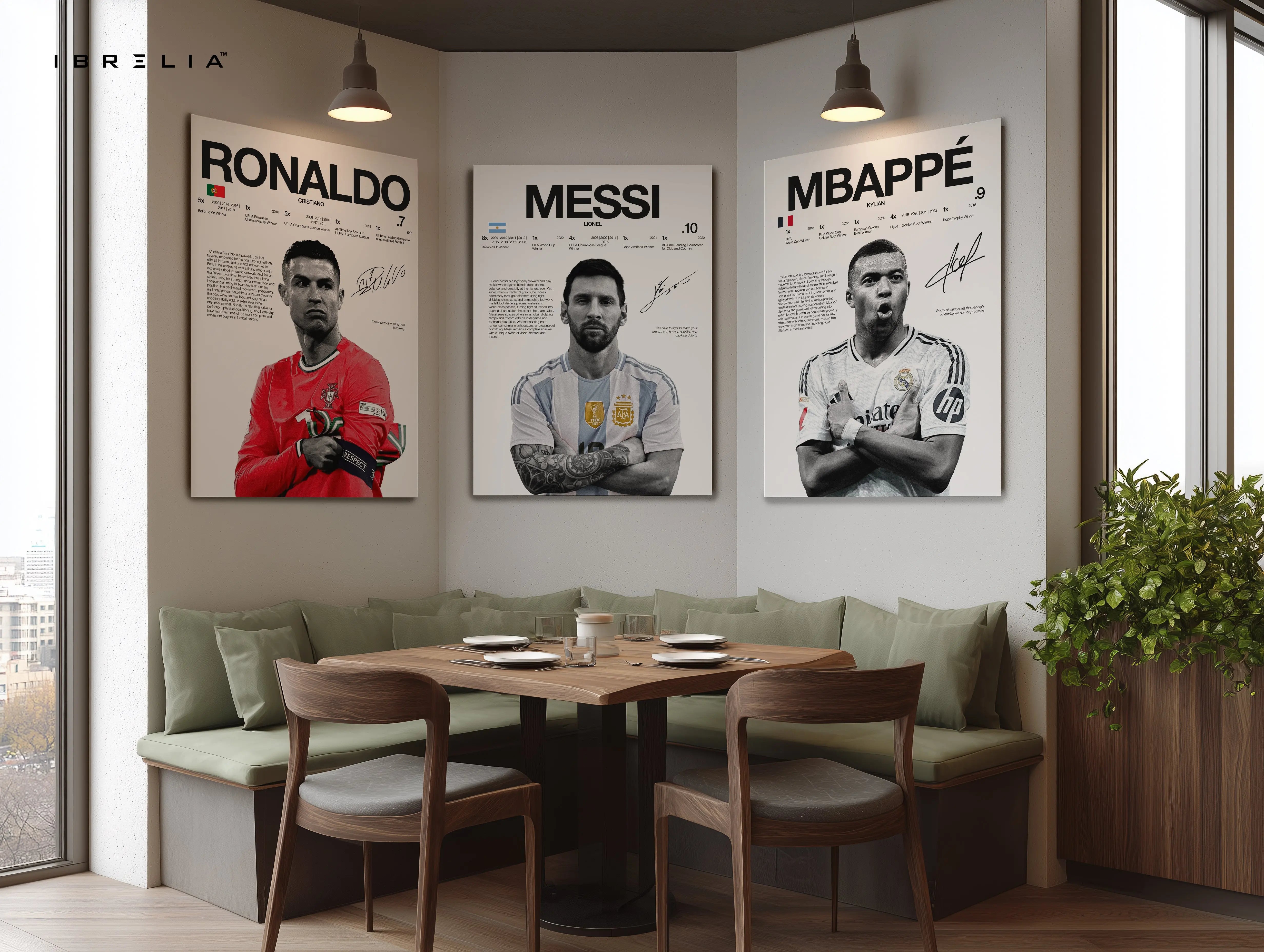 Ronaldo Messi Mbappé Football Legends 3 Panel 4K Ultra HD Wall Art in Pakistan | IBRELIA™ IBRELIA