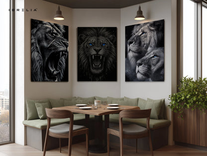 Majestic Lion Power 3 Panel 4K Ultra HD Wall Art in Pakistan | IBRELIA™ IBRELIA