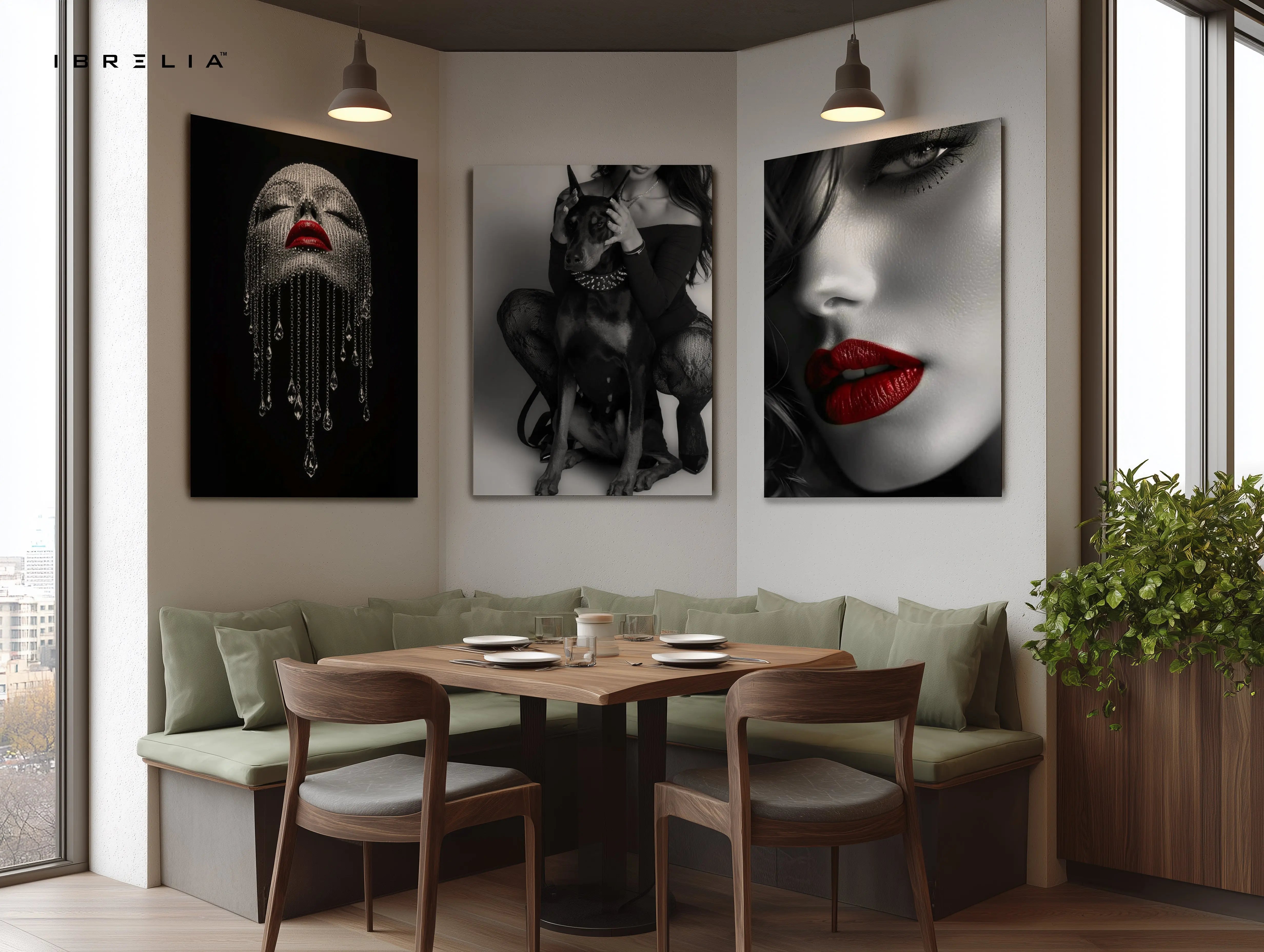 Red Lips Noir Luxury 3 Panel 4K Ultra HD Wall Art in Pakistan | IBRELIA™ IBRELIA