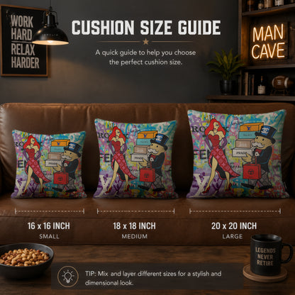 Luxury Shopping Cartoon Pop Art Cushion | Premium Velvet Suede | Double-Sided Print