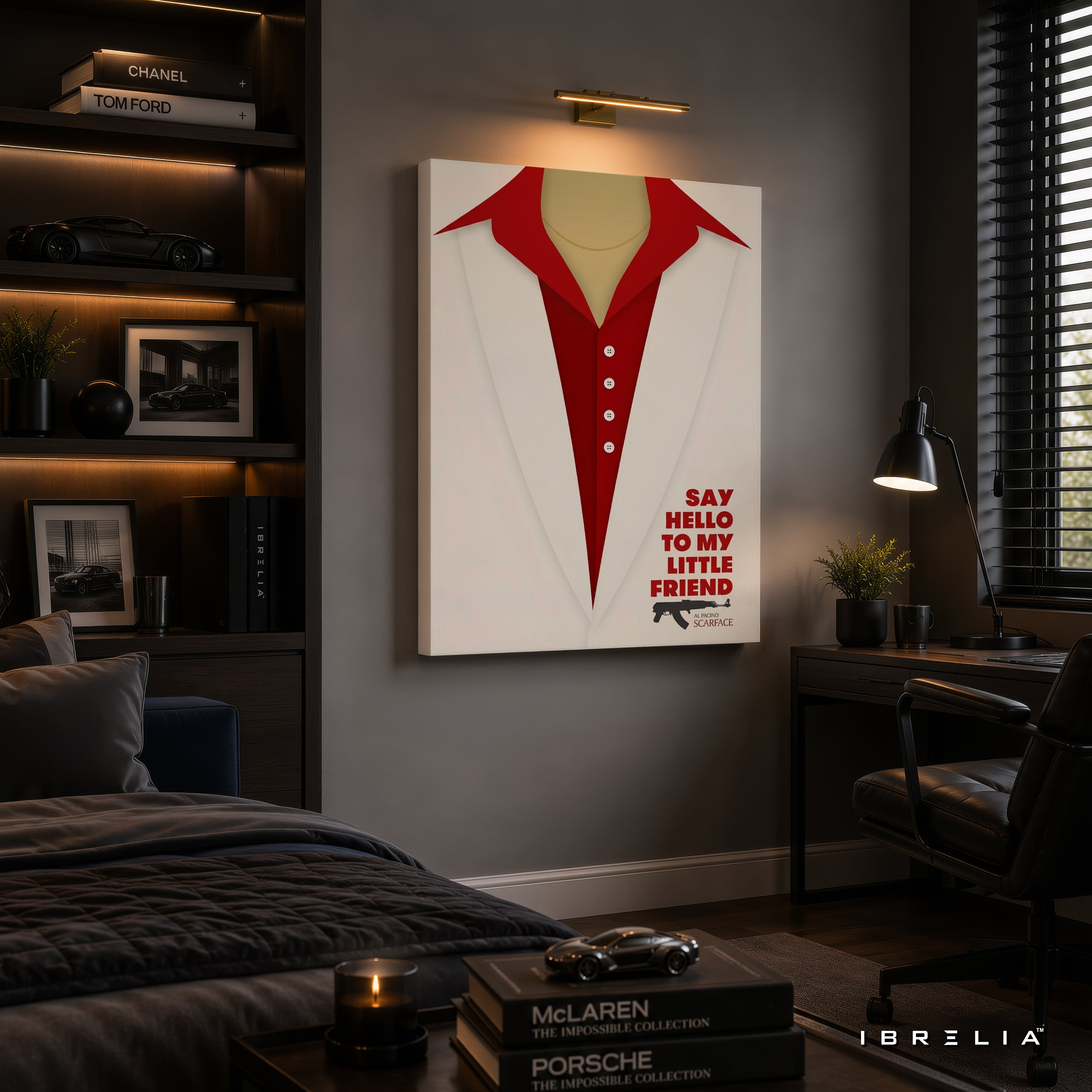 Scarface Minimalist Movie Wall Art – Say Hello To My Little Friend Premium Wrapped MDF Wall Decor | IBRELIA™