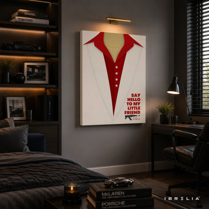 Scarface Minimalist Movie Wall Art – Say Hello To My Little Friend Premium Wrapped MDF Wall Decor | IBRELIA™