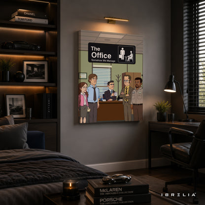 The Office "Somehow We Manage" Premium Wall Art – Dunder Mifflin Cartoon 4K Wrapped MDF Frame | IBRELIA™