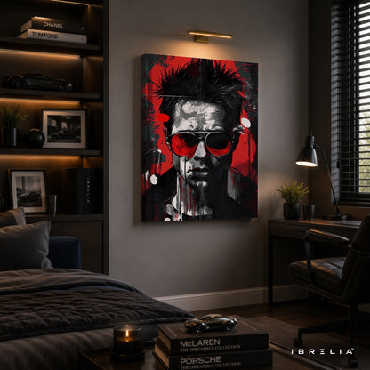 Tyler Durden Abstract Portrait Premium Canvas Wall Art – Fight Club Inspired Modern Movie Artwork | Red & Black Pop Art Decor | IBRELIA™