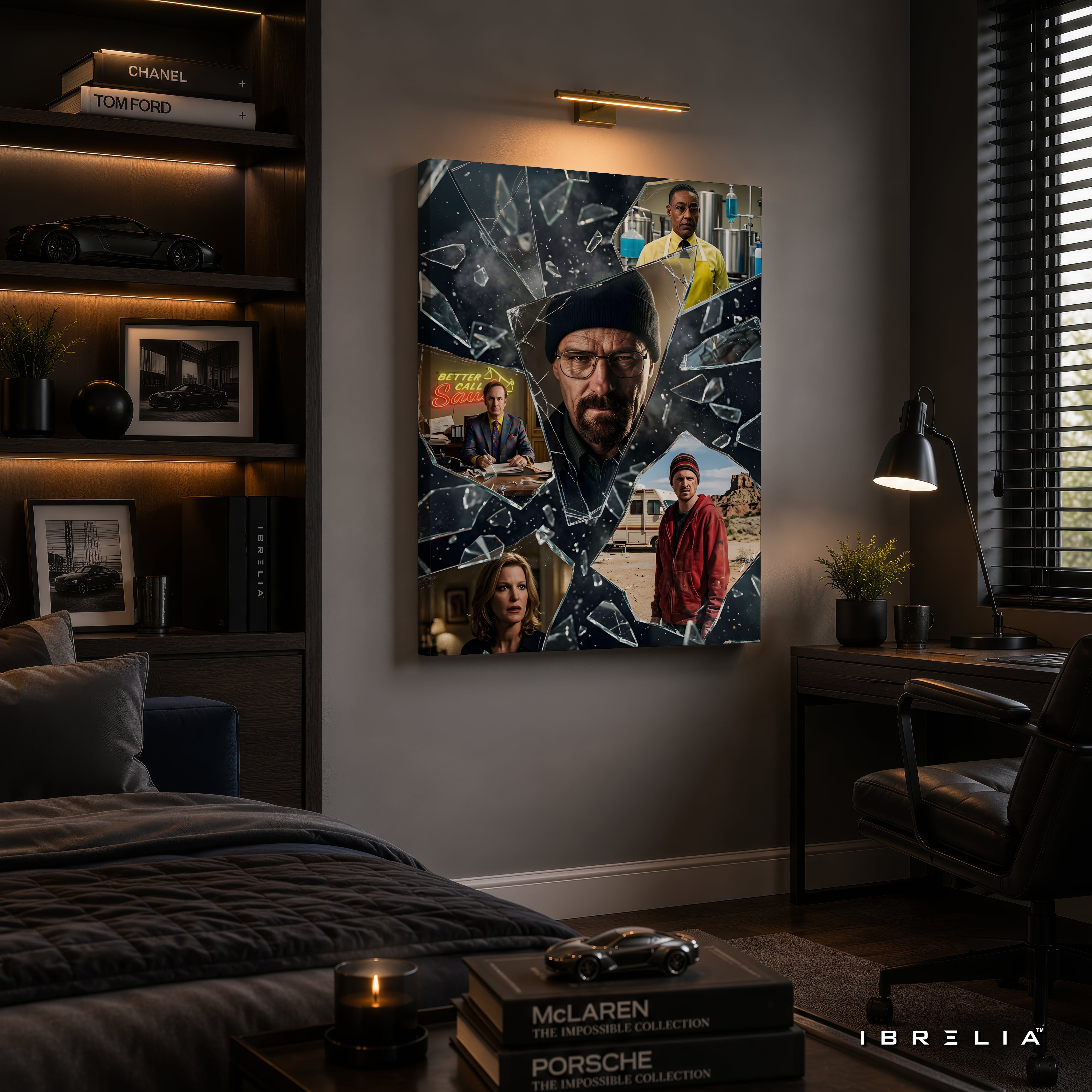 Breaking Bad Shattered Glass Canvas Wall Art – Walter White & Jesse Pinkman Collage Canvas Print | Breaking Bad Wall Decor | IBRELIA™