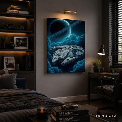 Millennium Falcon Premium Canvas Wall Art – Star Wars Spaceship Galaxy Artwork | Sci-Fi Movie Decor | IBRELIA™