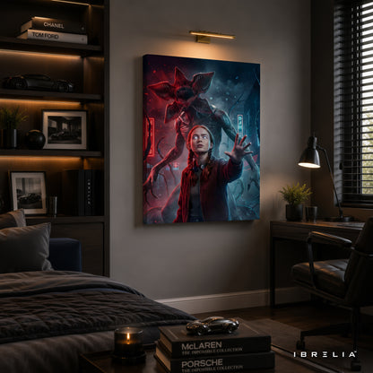 Stranger Things Demogorgon Premium Canvas Wall Art – Eleven vs Demogorgon Netflix Artwork | Sci-Fi Horror Canvas Decor | IBRELIA™