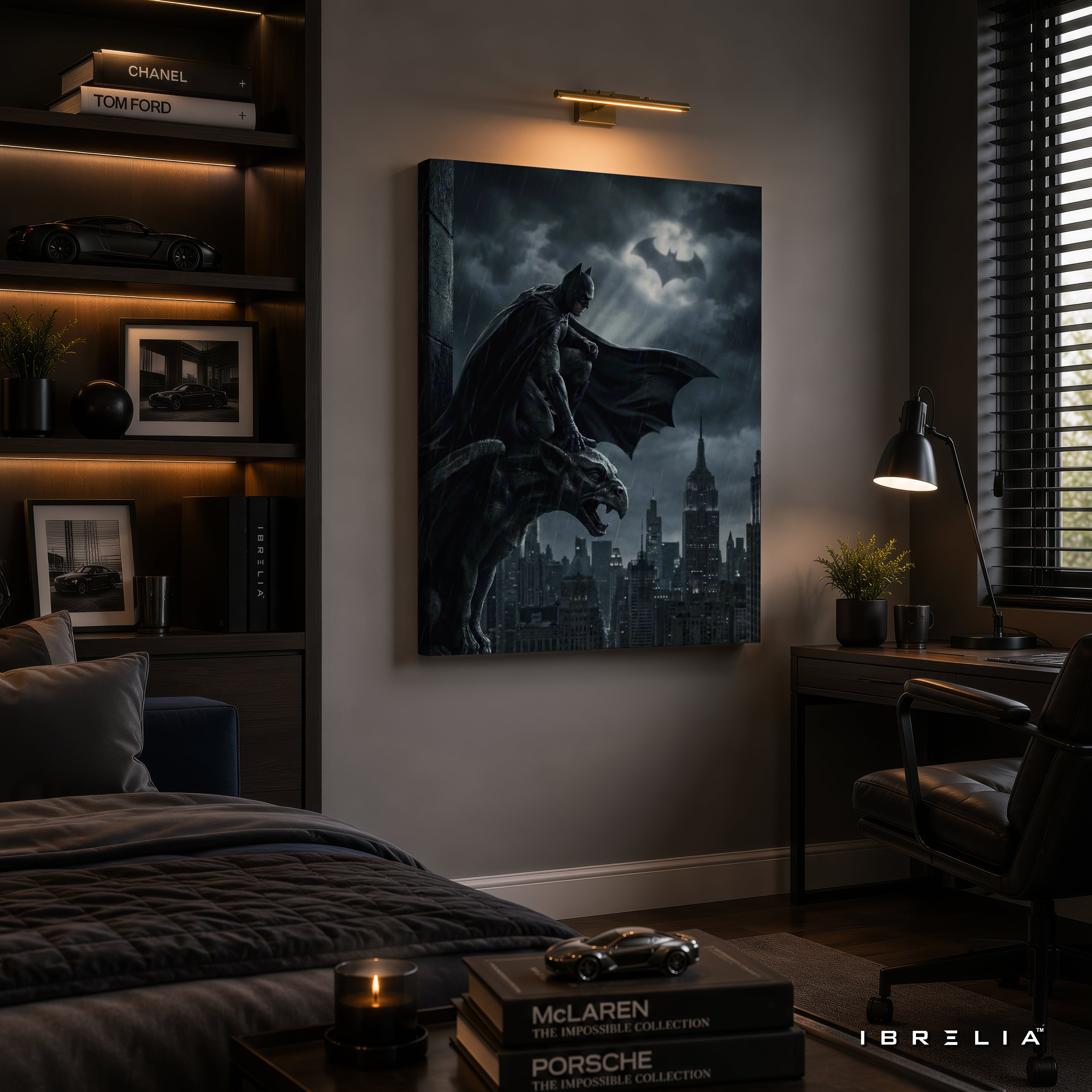 The Dark Knight Batman Gotham City Wall Art – Moonlight Vigil Premium Wrapped MDF Wall Decor | IBRELIA™