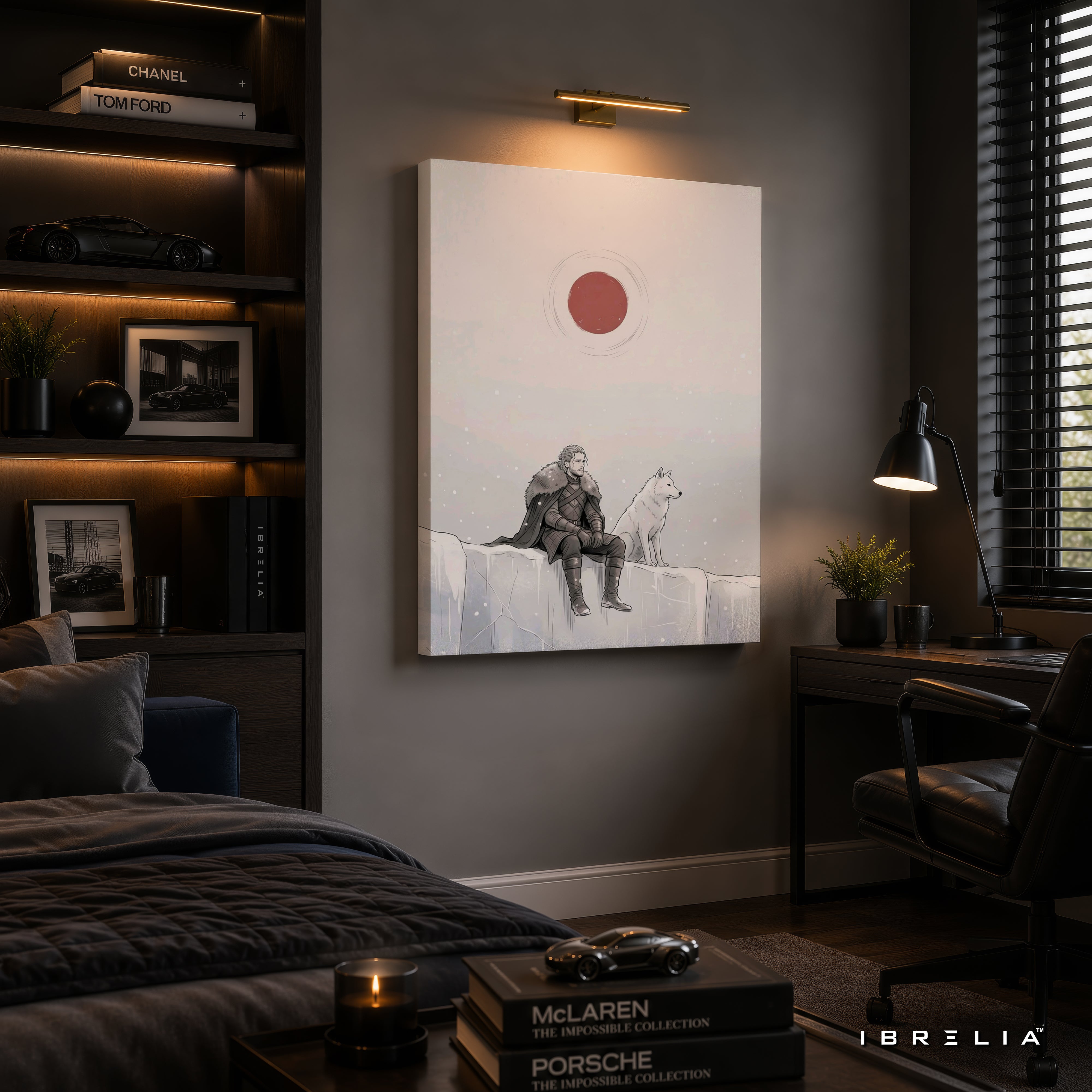 Jon Snow & Ghost Premium Wall Art – Game of Thrones Minimalist 4K Wrapped MDF Frame | IBRELIA™