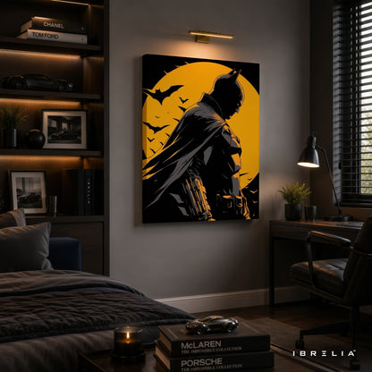 The Dark Knight Batman Wall Art – Gotham Moon Silhouette Premium Wrapped MDF Wall Decor | IBRELIA™