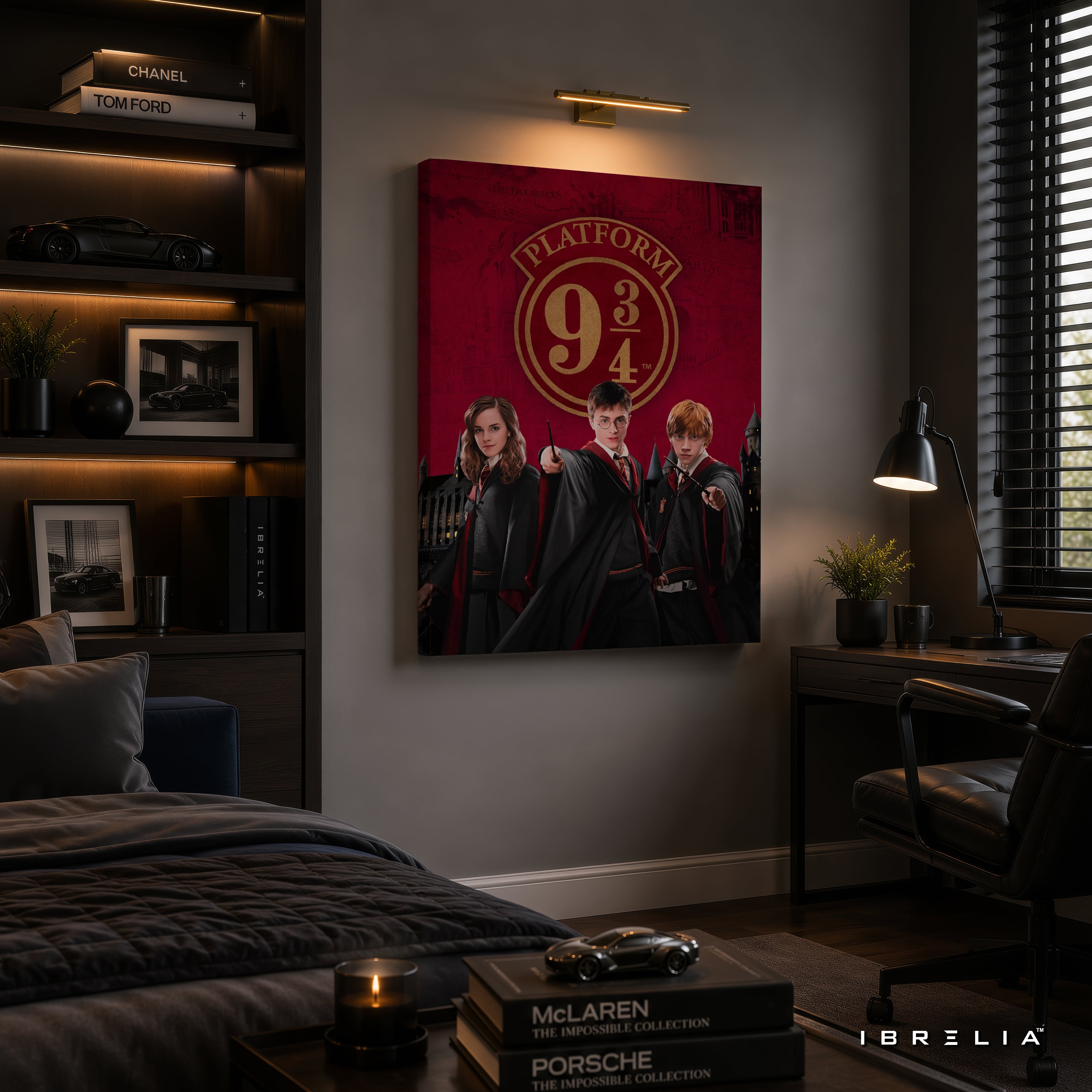 Harry Potter Platform 9¾ Golden Trio Wall Art – Premium Wrapped MDF Wall Decor | IBRELIA™
