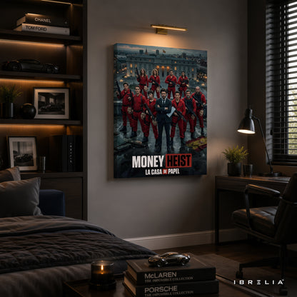 Money Heist (La Casa de Papel) Team Premium Wall Art – Netflix 4K Wrapped MDF Frame | IBRELIA™