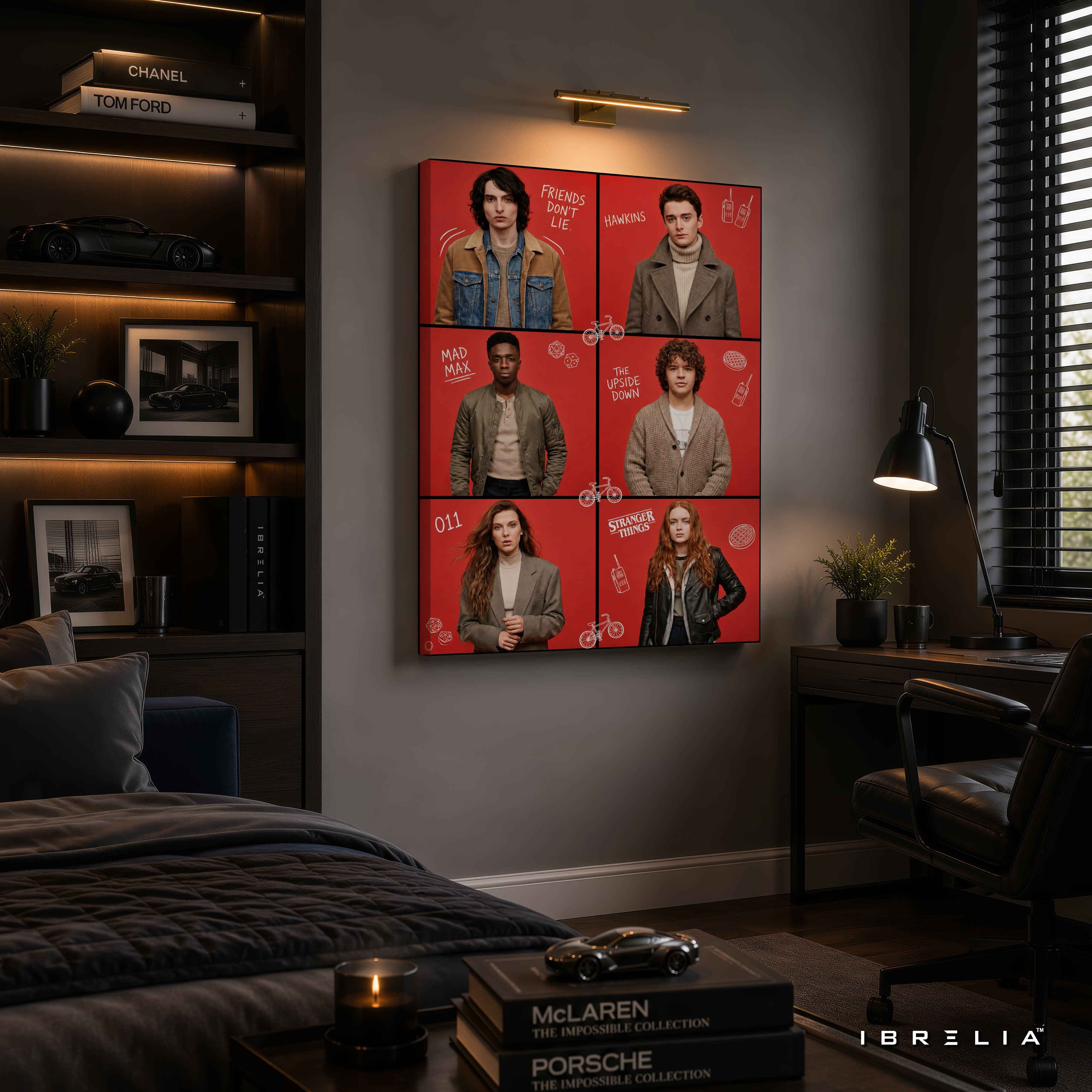 Stranger Things Character Grid Premium Canvas Wall Art – Eleven, Mike, Dustin, Lucas & Max Netflix Artwork | Retro TV Series Canvas Decor | IBRELIA™