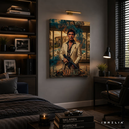 Scarface Movie Wall Art – Tony Montana "The World Is Yours" Premium Wrapped MDF Wall Decor | IBRELIA™