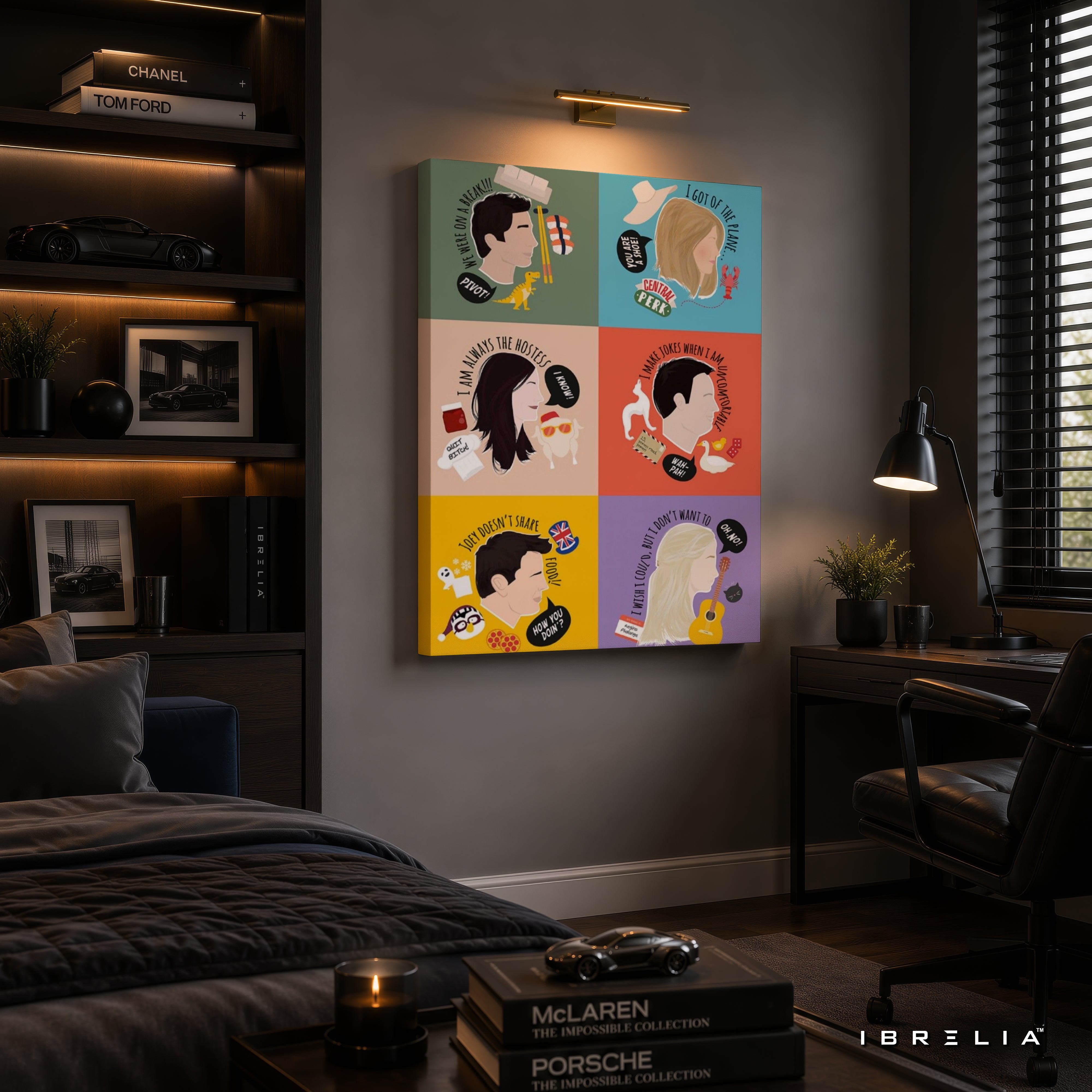 Friends Character Quotes Canvas Wall Art – Friends TV Show Minimalist Character Poster | Color Block Canvas Print | IBRELIA™