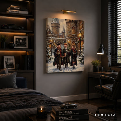 Harry Potter Golden Trio Winter at Hogwarts Wall Art – Premium Wrapped MDF Wall Decor | IBRELIA™