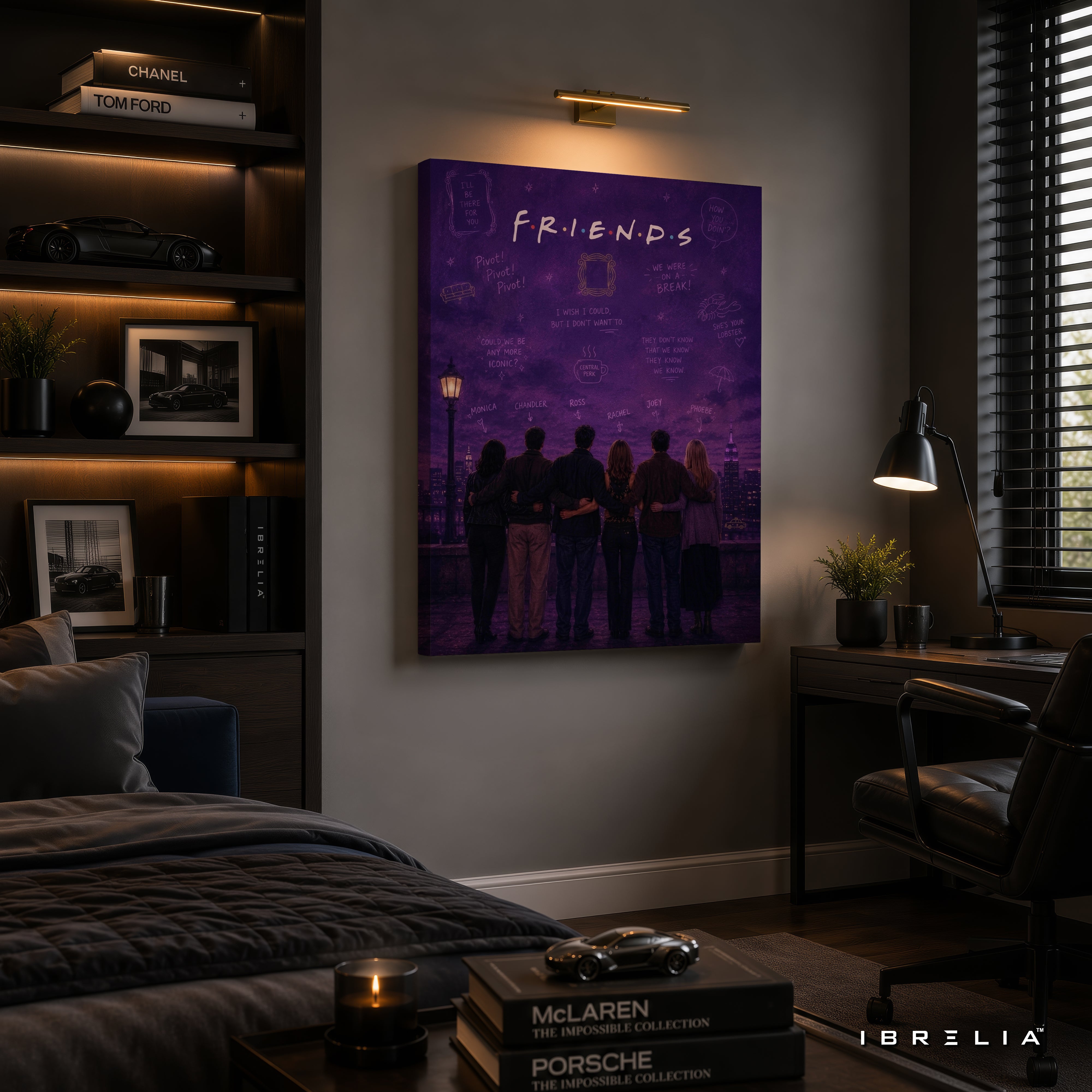 Friends TV Show Premium Canvas Wall Art – Iconic Friends Reunion Purple Skyline Artwork | Sitcom Canvas Decor | IBRELIA™