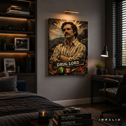 Pablo Escobar "Drug Lord" Premium Wall Art – Narcos Inspired Vintage Portrait 4K Wrapped MDF Frame | IBRELIA™