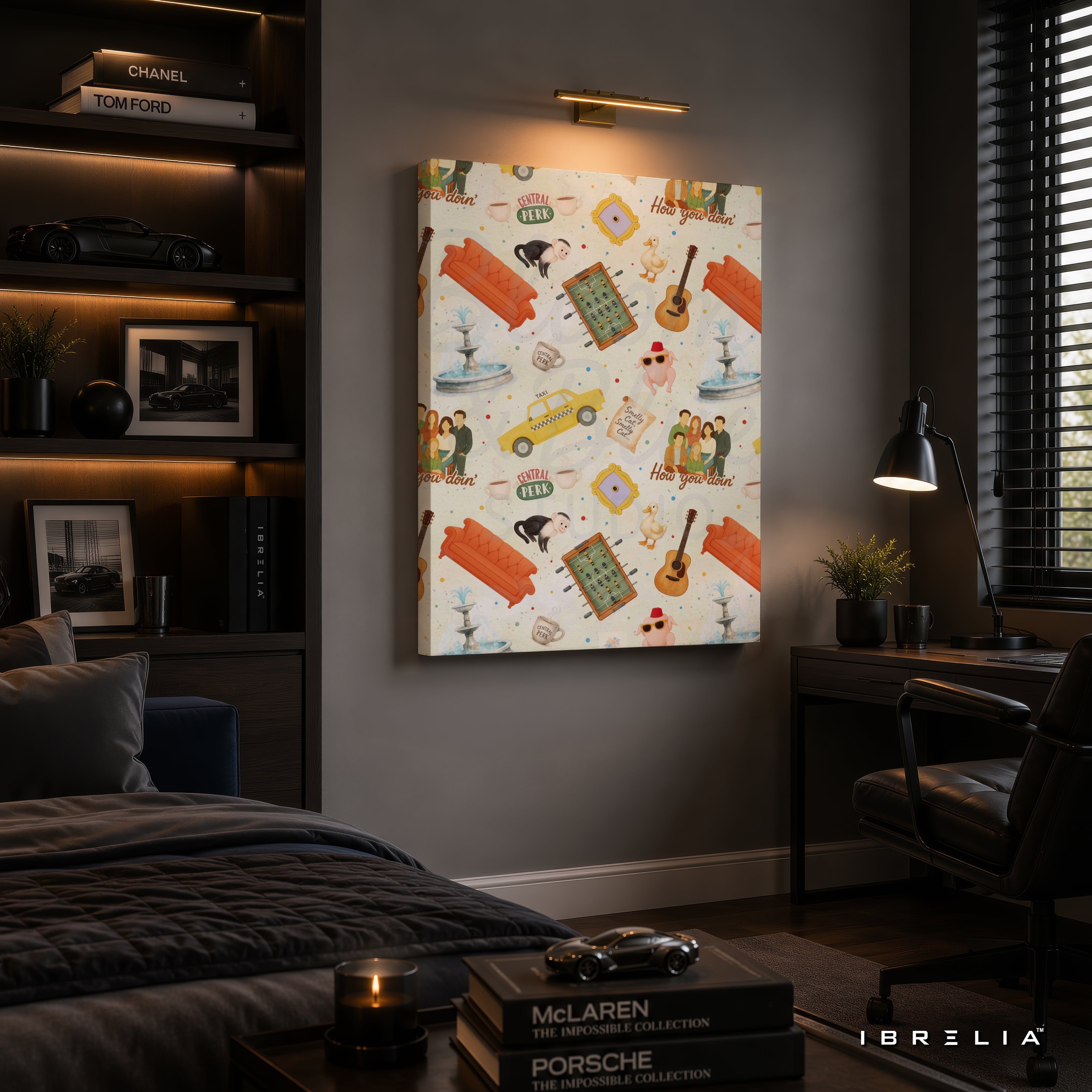 Friends Icons Pattern Canvas Wall Art – Friends TV Show Collage Canvas Print | Central Perk Minimalist Wall Decor | IBRELIA™