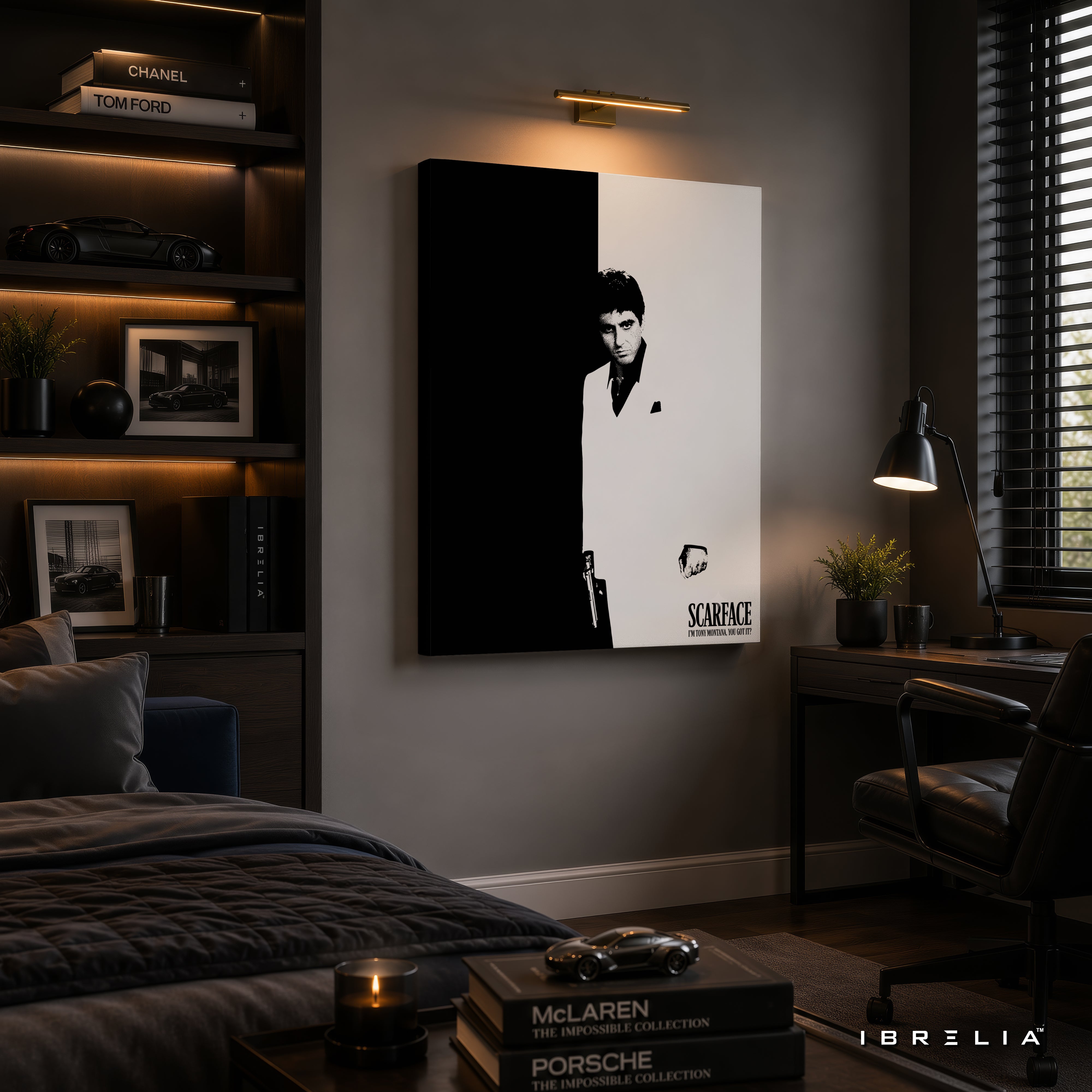 Scarface Minimalist Wall Art – Tony Montana Black & White Movie Poster | IBRELIA™