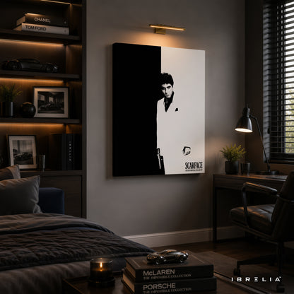 Scarface Minimalist Wall Art – Tony Montana Black & White Movie Poster | IBRELIA™