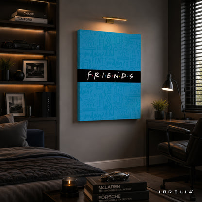 Friends Minimalist Logo Canvas Wall Art – Blue Friends Typography Canvas Print | Modern Sitcom Wall Decor | IBRELIA™