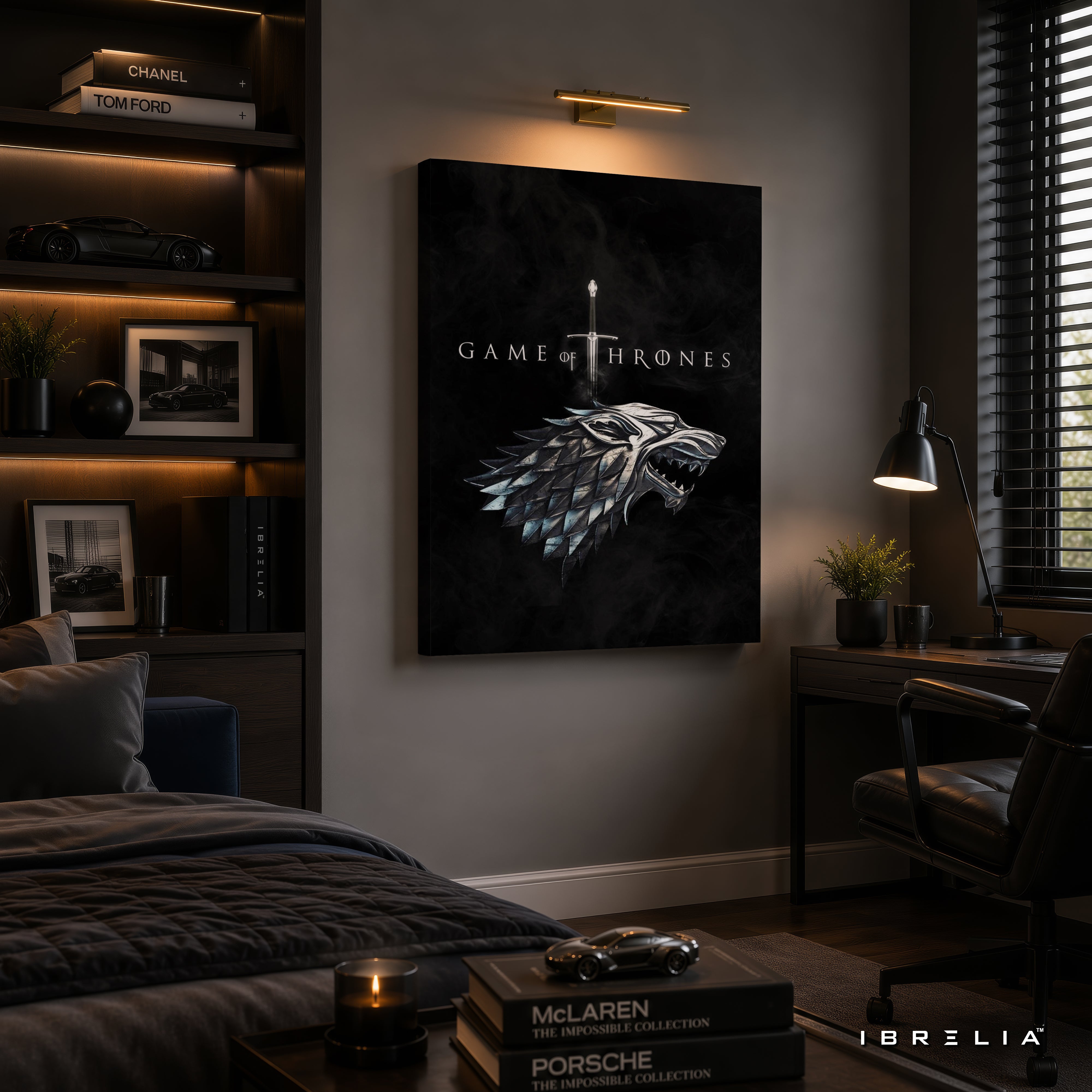 House Stark Direwolf Premium Wall Art – Game of Thrones 4K Wrapped MDF Frame | IBRELIA™