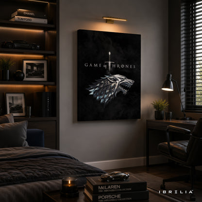House Stark Direwolf Premium Wall Art – Game of Thrones 4K Wrapped MDF Frame | IBRELIA™
