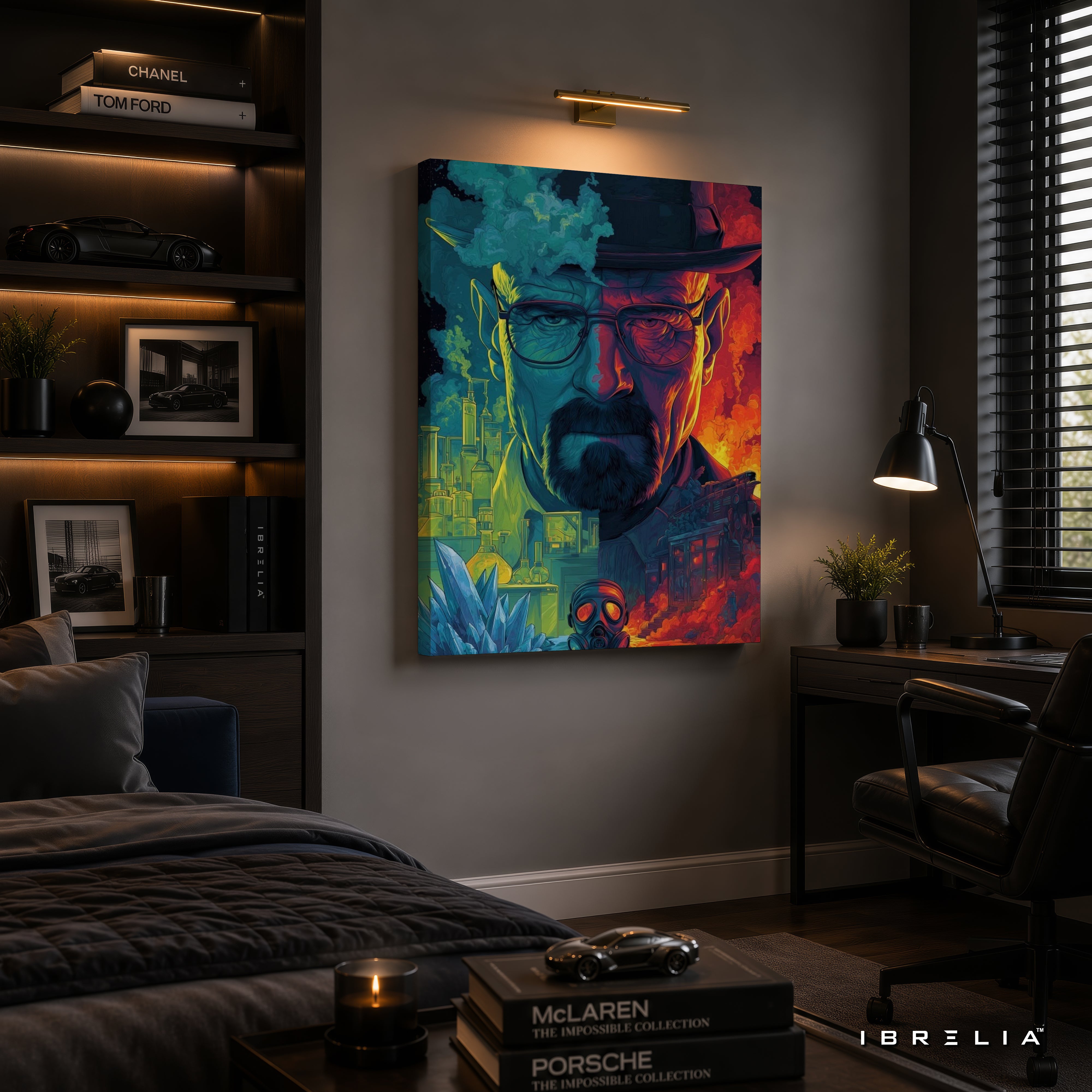 Breaking Bad Heisenberg Neon Canvas Wall Art – Walter White Crystal Lab Canvas Print | Breaking Bad Wall Decor | IBRELIA™