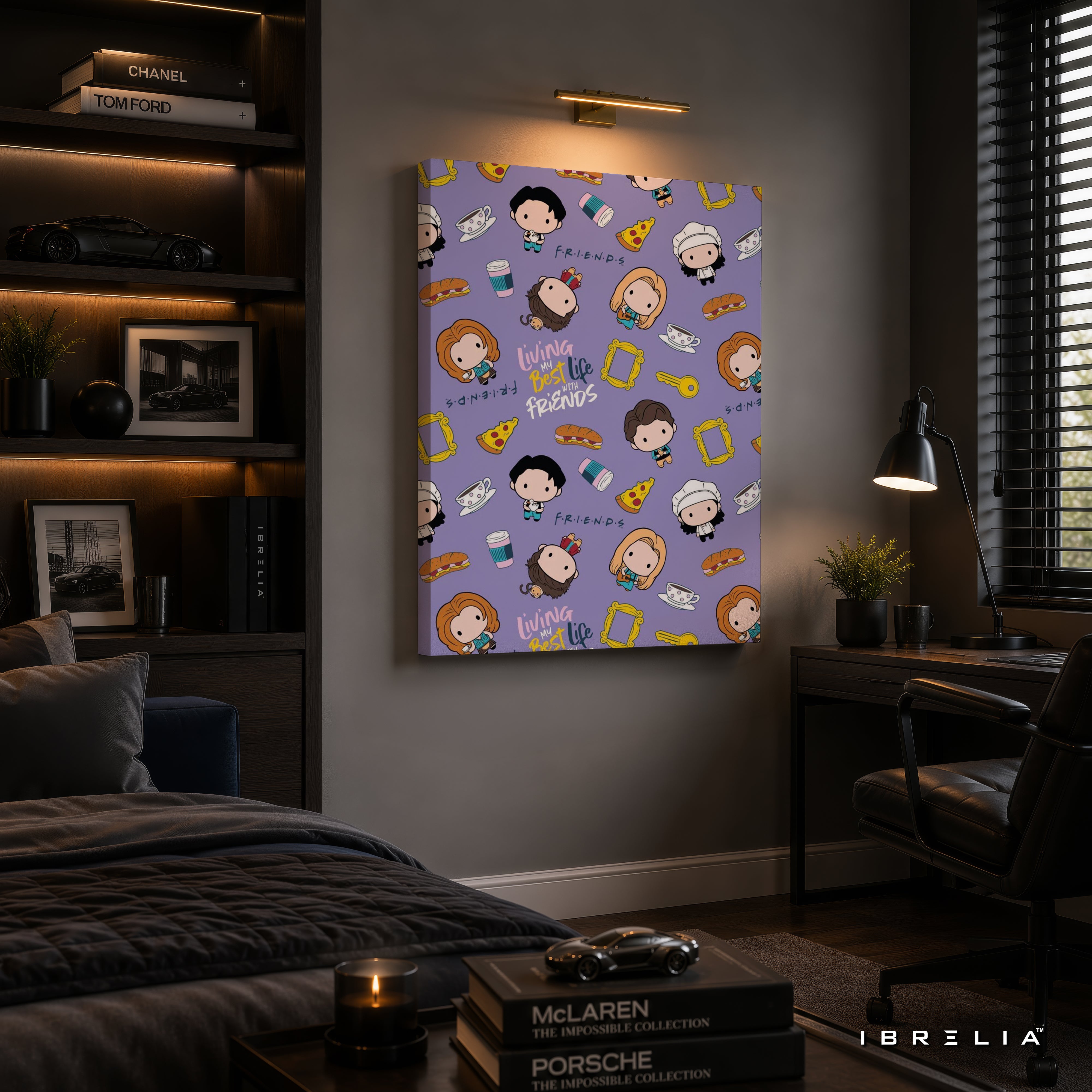 Friends Chibi Cartoon Canvas Wall Art – Cute Friends Character Pattern Canvas Print | Kawaii Sitcom Wall Decor | IBRELIA™