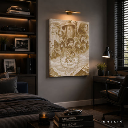 The Lord of the Rings: The Fellowship of the Ring Premium Canvas Wall Art – Vintage Sepia Fantasy Movie Poster | Middle-earth Decor | IBRELIA™