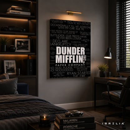 The Office Dunder Mifflin Typography Wall Art – Iconic Quotes & Minimalist TV Series Decor 4K Wrapped MDF Frame | IBRELIA™