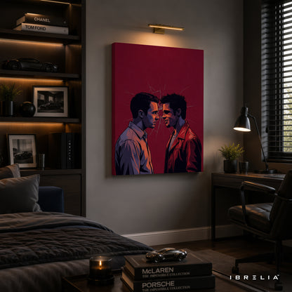 Split Personality Premium Canvas Wall Art – Fight Club Inspired Modern Movie Artwork | Tyler Durden Minimalist Canvas Decor | IBRELIA™