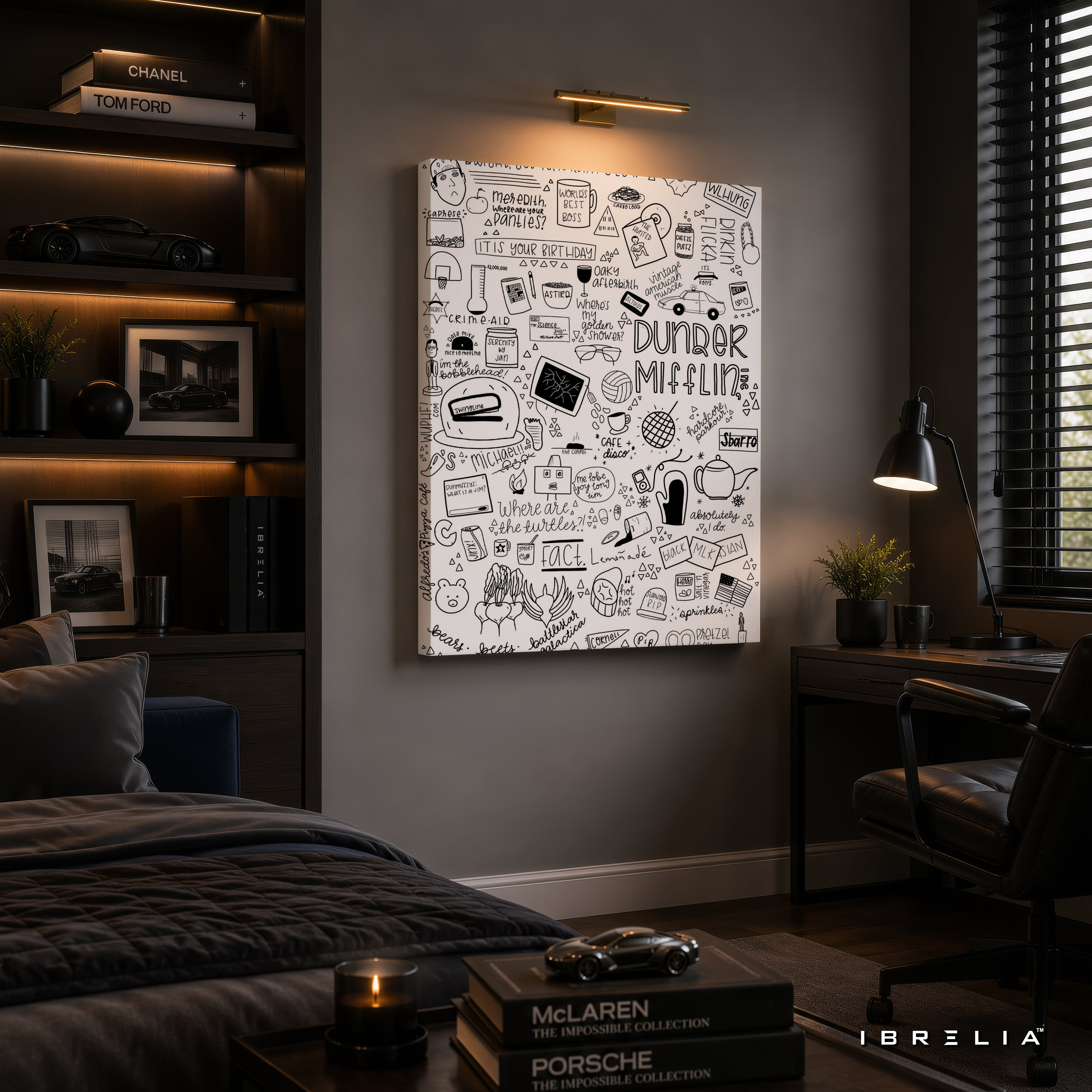The Office Dunder Mifflin Doodle Premium Wall Art – Iconic Sitcom Illustration 4K Wrapped MDF Frame | IBRELIA™