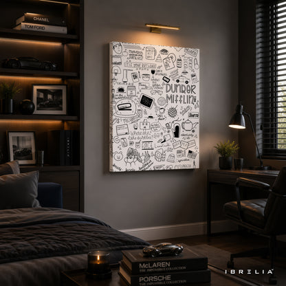 The Office Dunder Mifflin Doodle Premium Wall Art – Iconic Sitcom Illustration 4K Wrapped MDF Frame | IBRELIA™