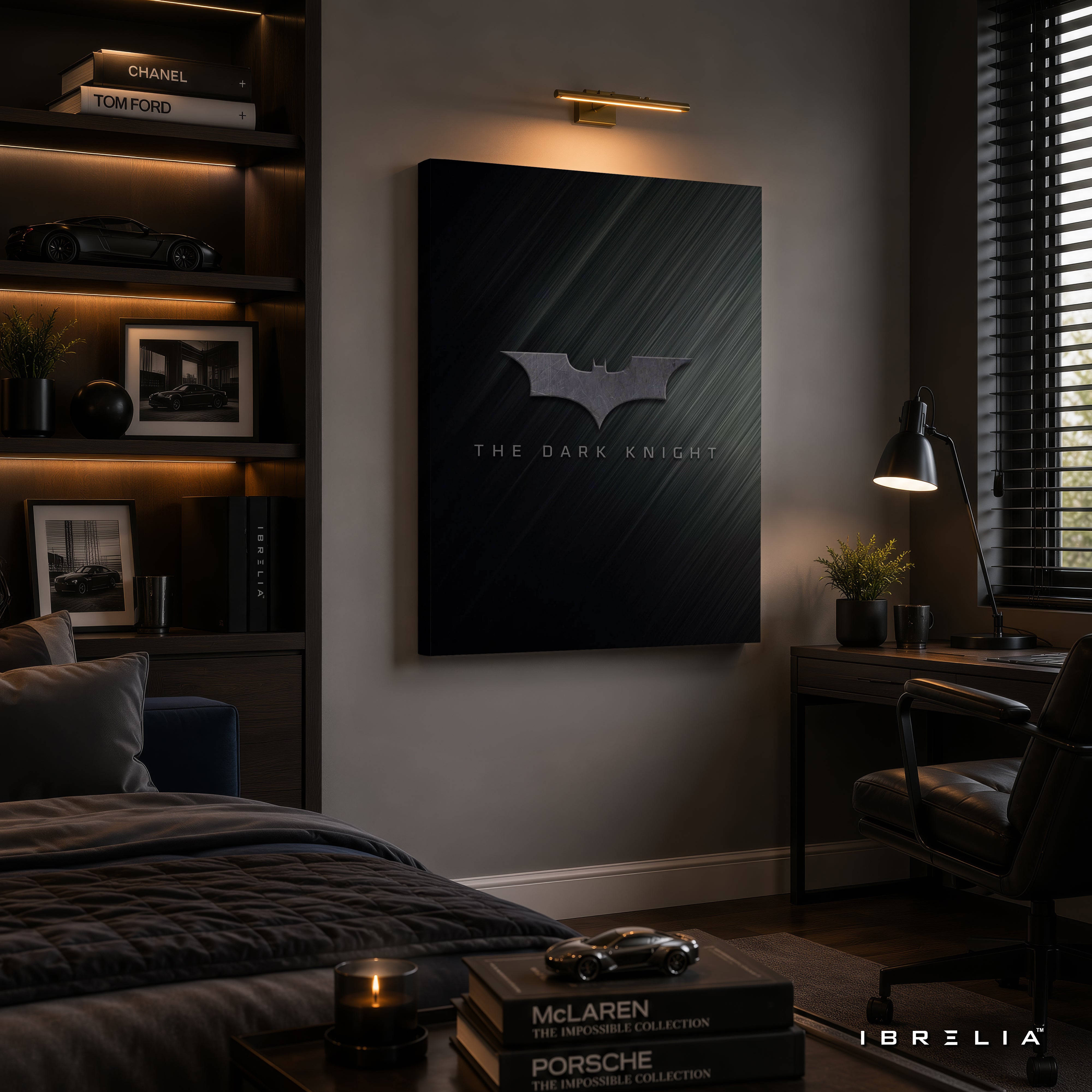The Dark Knight Batman Logo Minimalist Wall Art – Premium Wrapped MDF Wall Decor | IBRELIA™