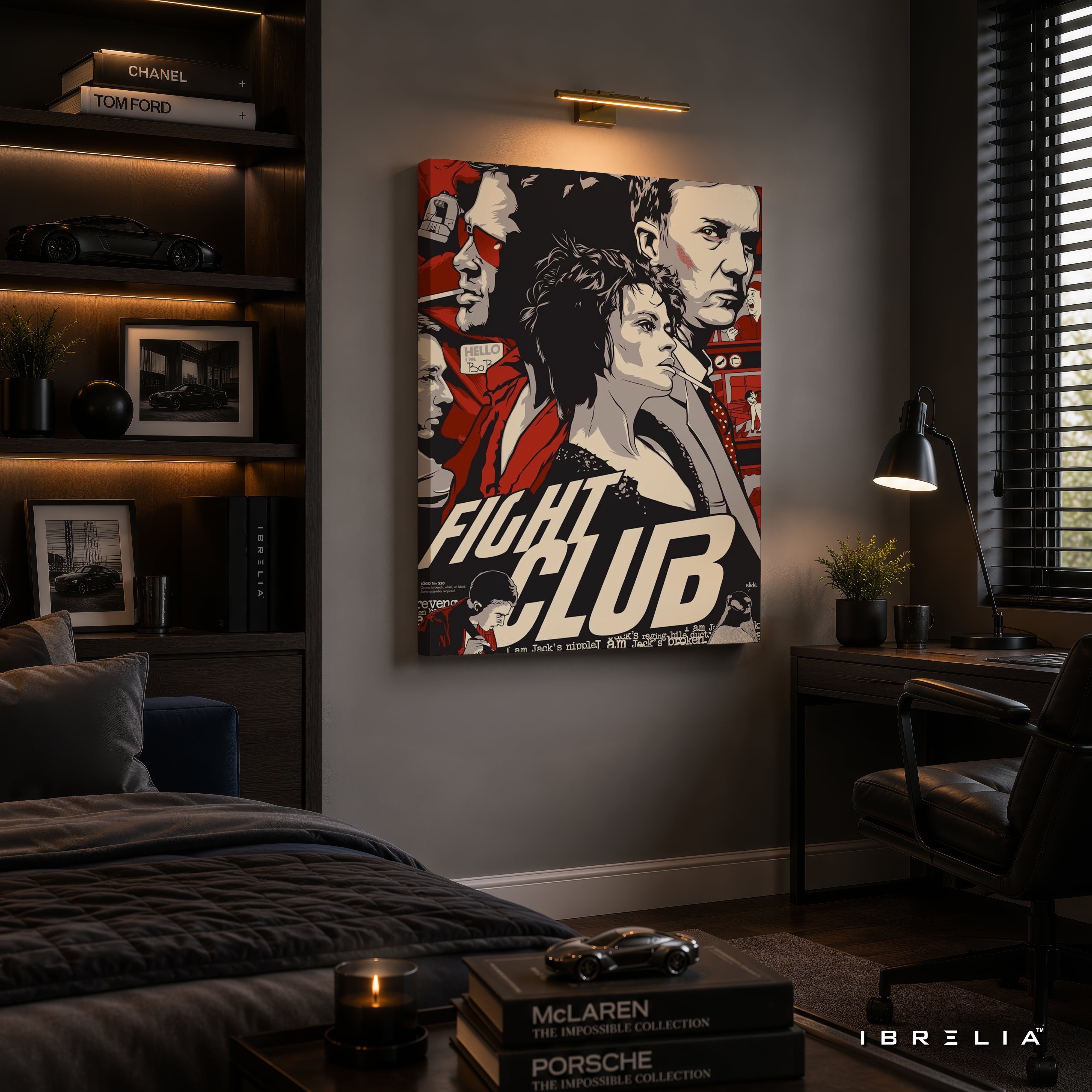 Fight Club Vintage Collage Premium Canvas Wall Art – Cult Classic Movie Poster Artwork | Tyler Durden Modern Canvas Decor | IBRELIA™