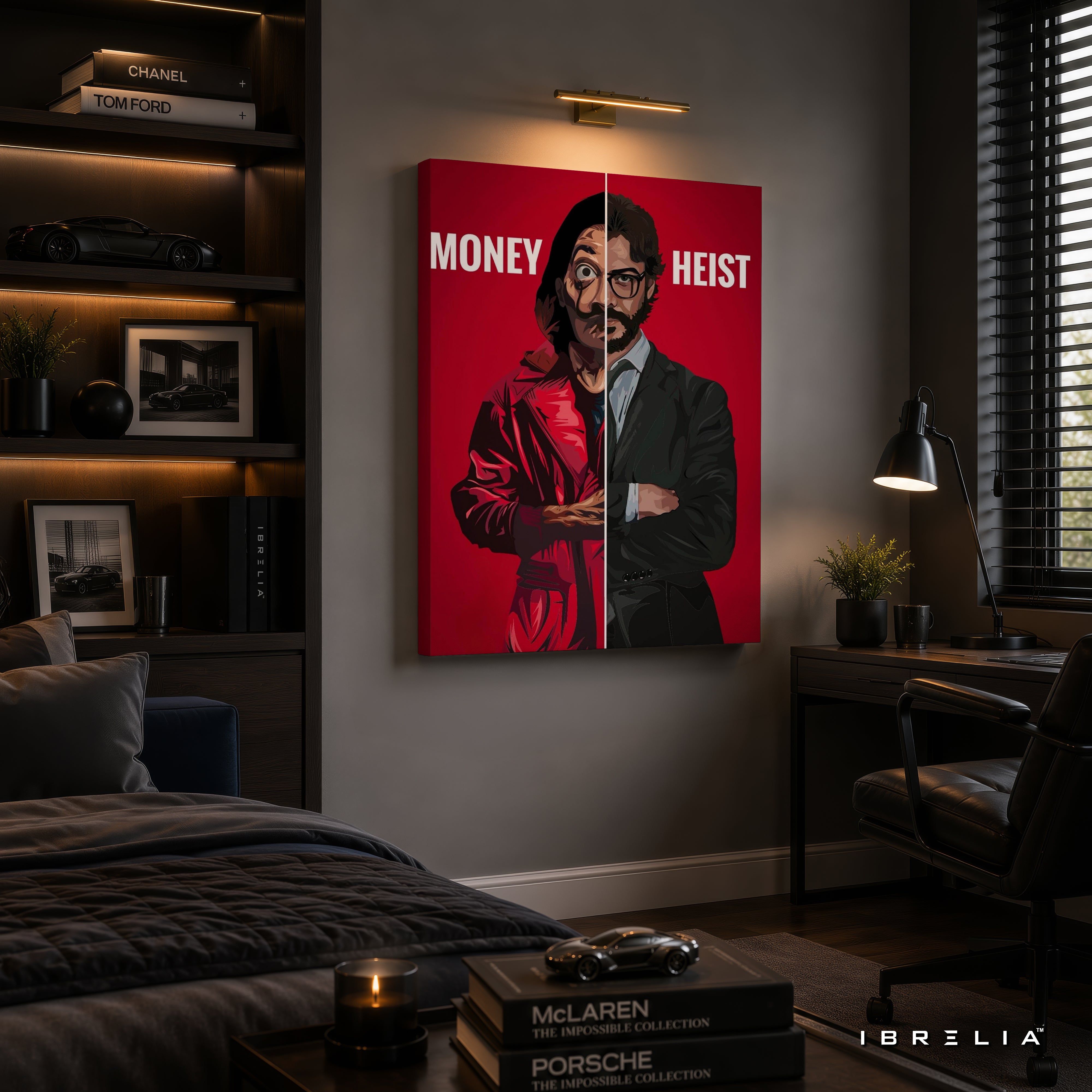 Money Heist Professor Split Premium Wall Art – La Casa de Papel 4K Wrapped MDF Frame | IBRELIA™