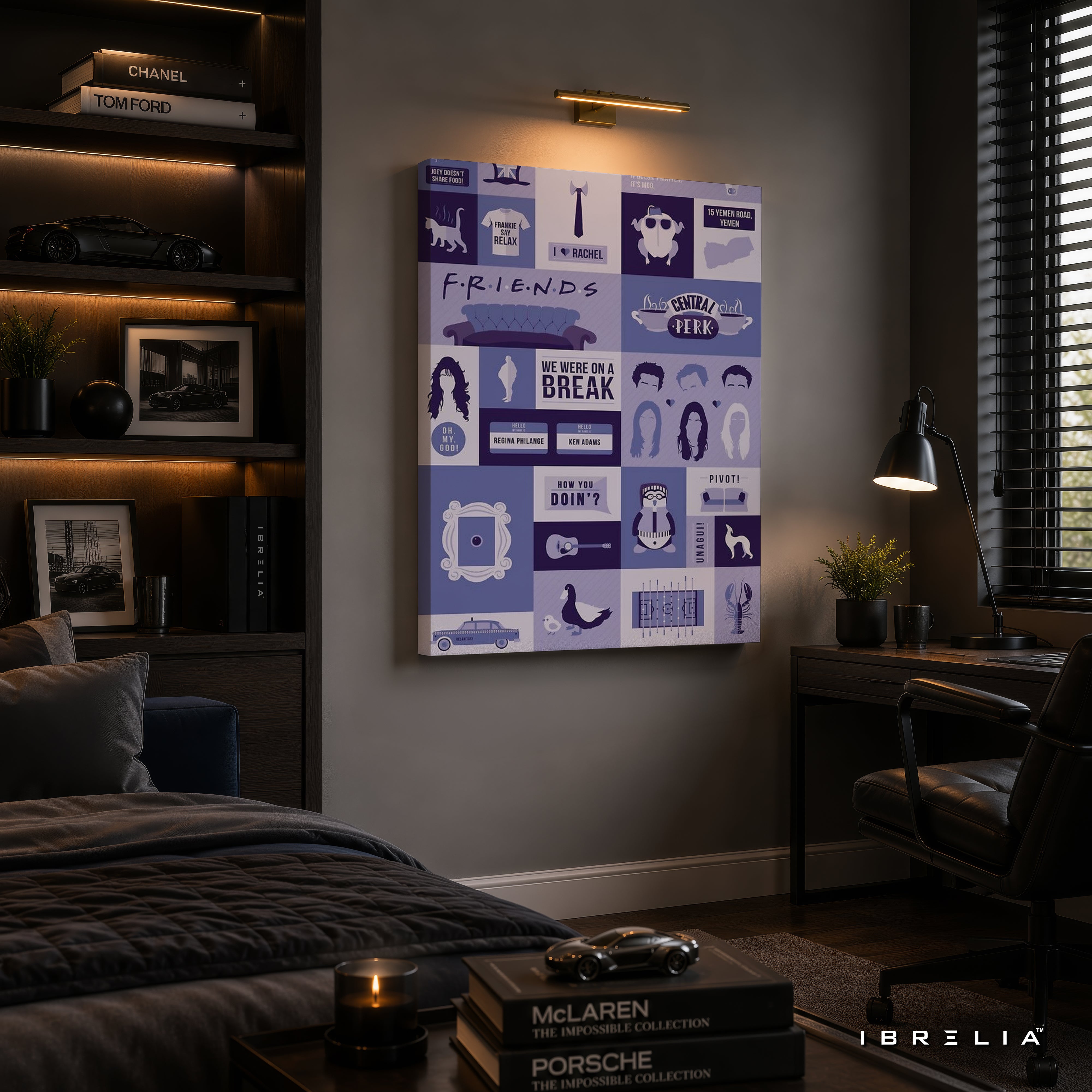 Friends Minimalist Icons Canvas Wall Art – Friends TV Show Symbols Canvas Print | Central Perk Pop Culture Wall Decor | IBRELIA™