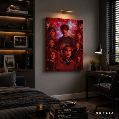 Stranger Things Cast Premium Canvas Wall Art – Netflix Series Character Poster | Retro Sci-Fi Horror Canvas Decor | IBRELIA™