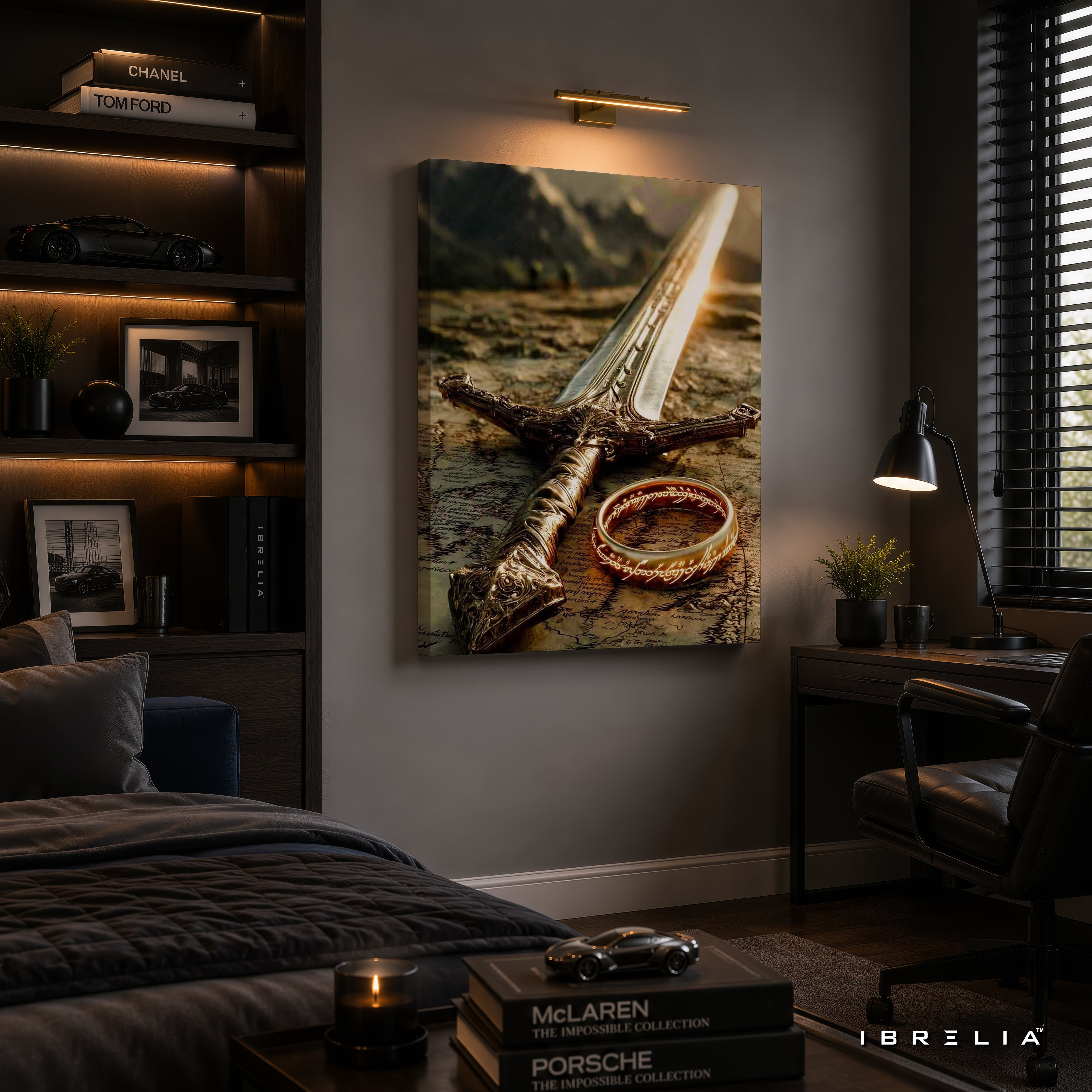 The Lord of the Rings Andúril Sword & One Ring Premium Canvas Wall Art – Legendary Middle-earth Fantasy Artwork | IBRELIA™
