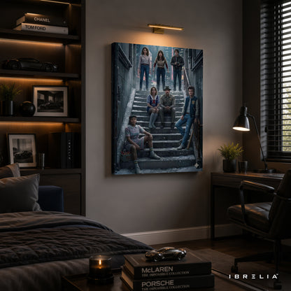 Stranger Things Hawkins Heroes Premium Canvas Wall Art – Netflix Ensemble Cast Artwork | Sci-Fi TV Series Canvas Decor | IBRELIA™